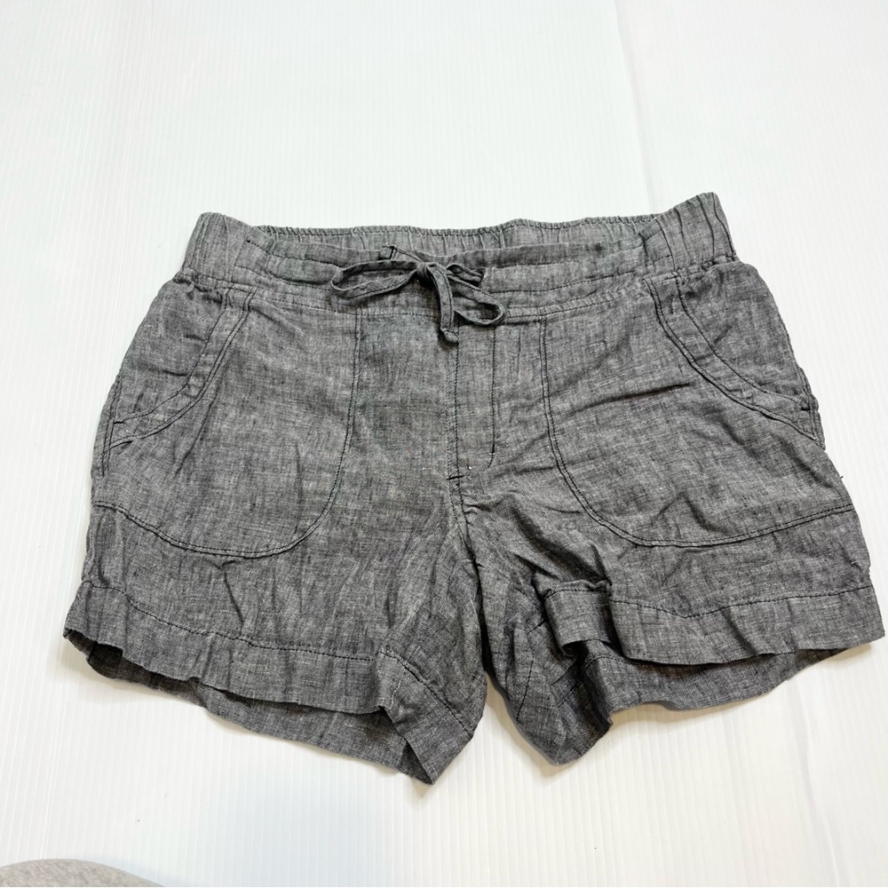 Athleta Cabo Linen Heathered Flint Grey Drawstring Shorts
